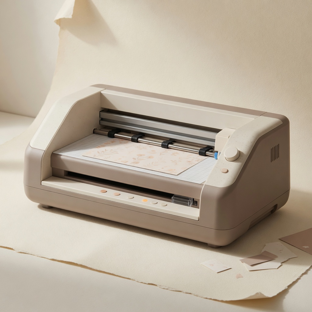 Escritorio con plotter taupe sobre papel crema